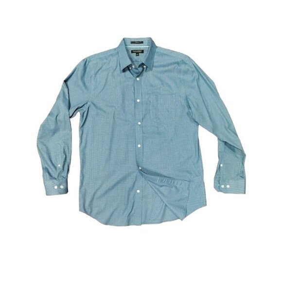 Banana Republic Slim Non-Iron Cotton Micro-Houndstooth Button-Down Shirt Blue L - Picture 1 of 12